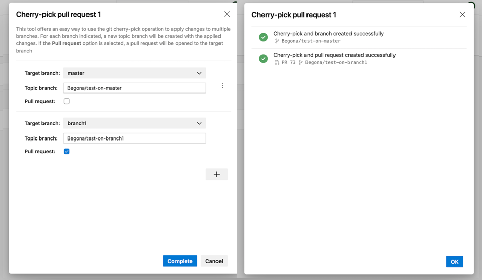 Multi cherry-pick extension user interface