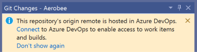 Info bar prompting Azure DevOps initial connection when missing